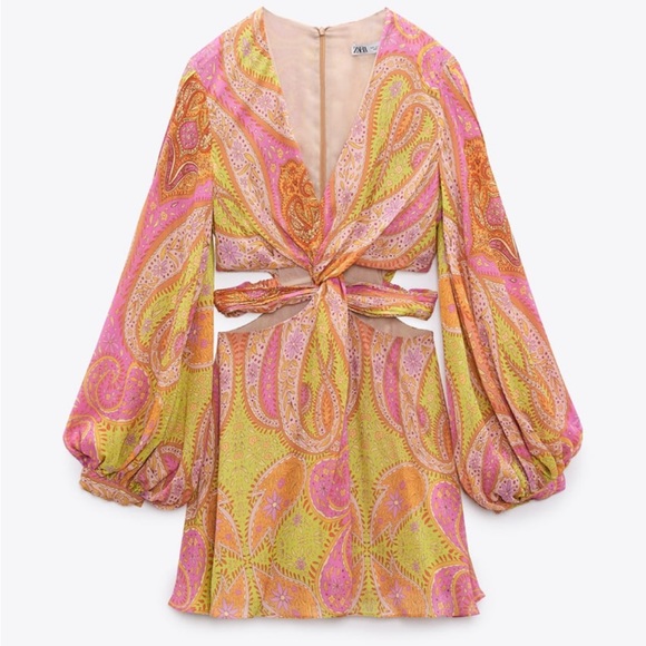COPY - ZARA WOMAN NWT $119 SS22 MULTICOLORED CUT OUT PRINTED DRESS MEDIUM - Picture 7 of 16
